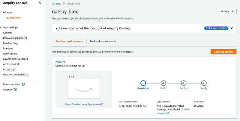 Amplify deployment status