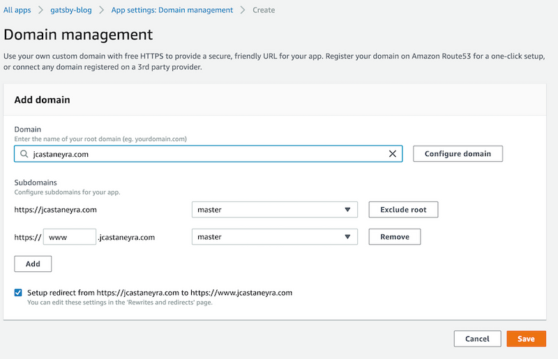 Amplify configure domain